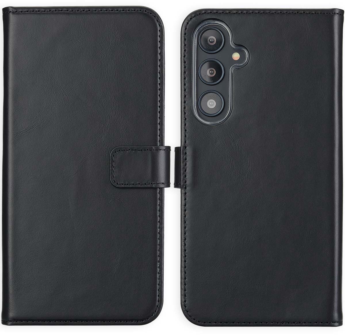 Selencia Hoesje - Geschikt voor Samsung Galaxy S24 FE - Echt Lederen Bookcase - Zwart