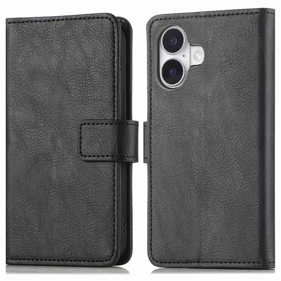 Étui de téléphone en cuir noir avec clip magnétique, découpe caméra.
