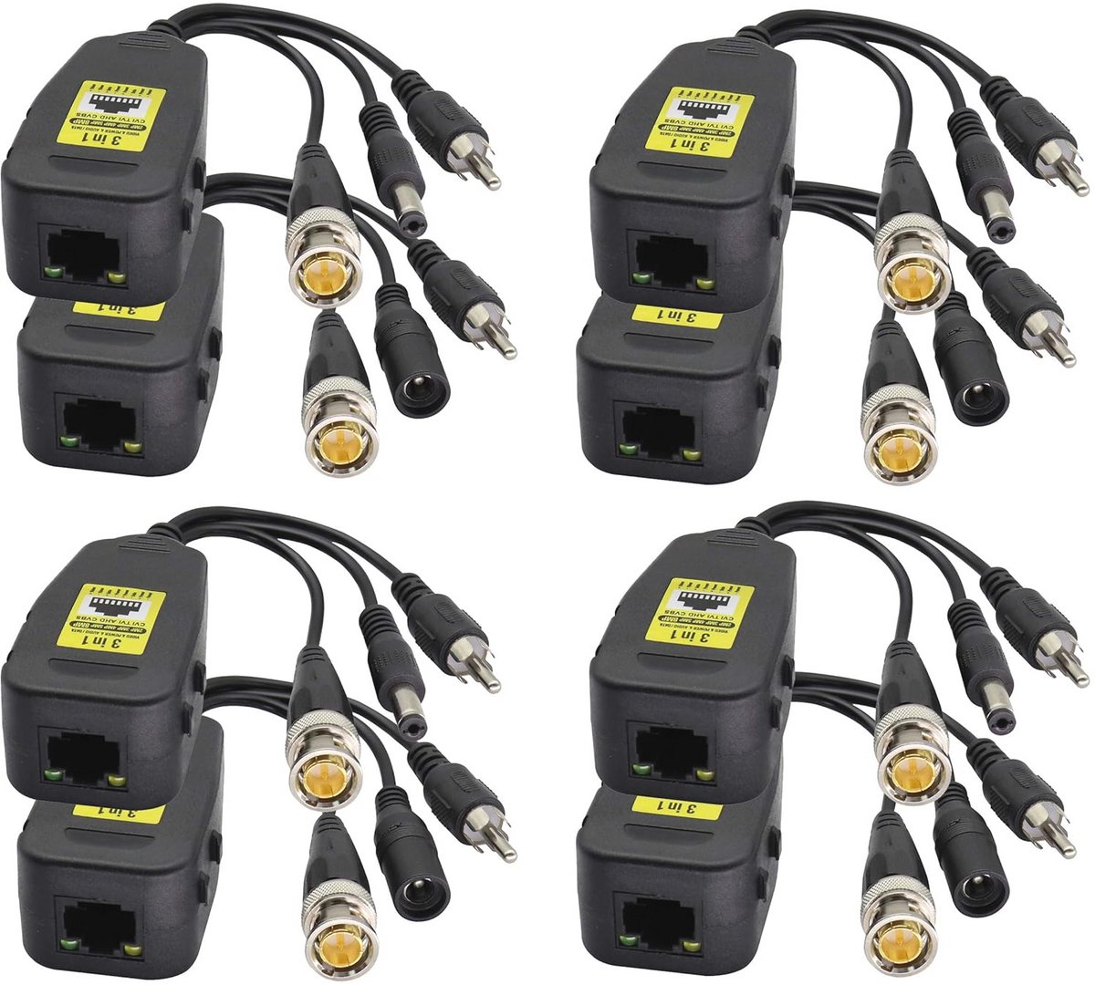 AAOTOKK Passieve Video/Audio Levering RJ45 naar BNC Netwerk Transceiver HD-CVI/TVI/AHD/CVBS, voor 720 1080 P 3MP 4MP 5MP 8MP full HD CCTV Beveiliging DVR Monitoring Camera Systeem (19cm/4 Paren)