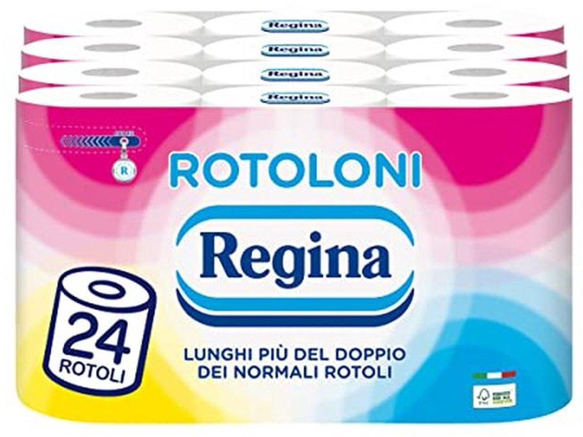 Regina Toiletpapierrollen, 100% FSC®-gecertificeerd, 500 vellen, 2-laags, langer dan twee keer zo lang als normale rollen, verpakking van 50% gerecycled kunststof, 24 rollen