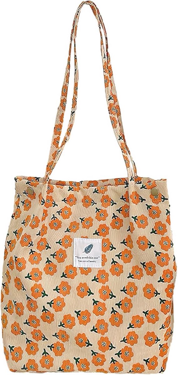 Anopo Corduroy Tote Bag Voor Vrouwen Canvas Portemonnee Met Zakken Esthetische Bloemen Schoudertassen Hobo Tassen Voor Werk Strand Lunch Reizen Winkelen Boodschappen