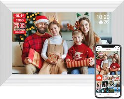 QCREA Frameo 10,1 inch Smart WiFi digitale fotolijst, digitale fotolijsten laden van telefoon, elektronische fotolijst ingebouwde 32 GB opslag, WiFi fotolijst digitaal met app - wit