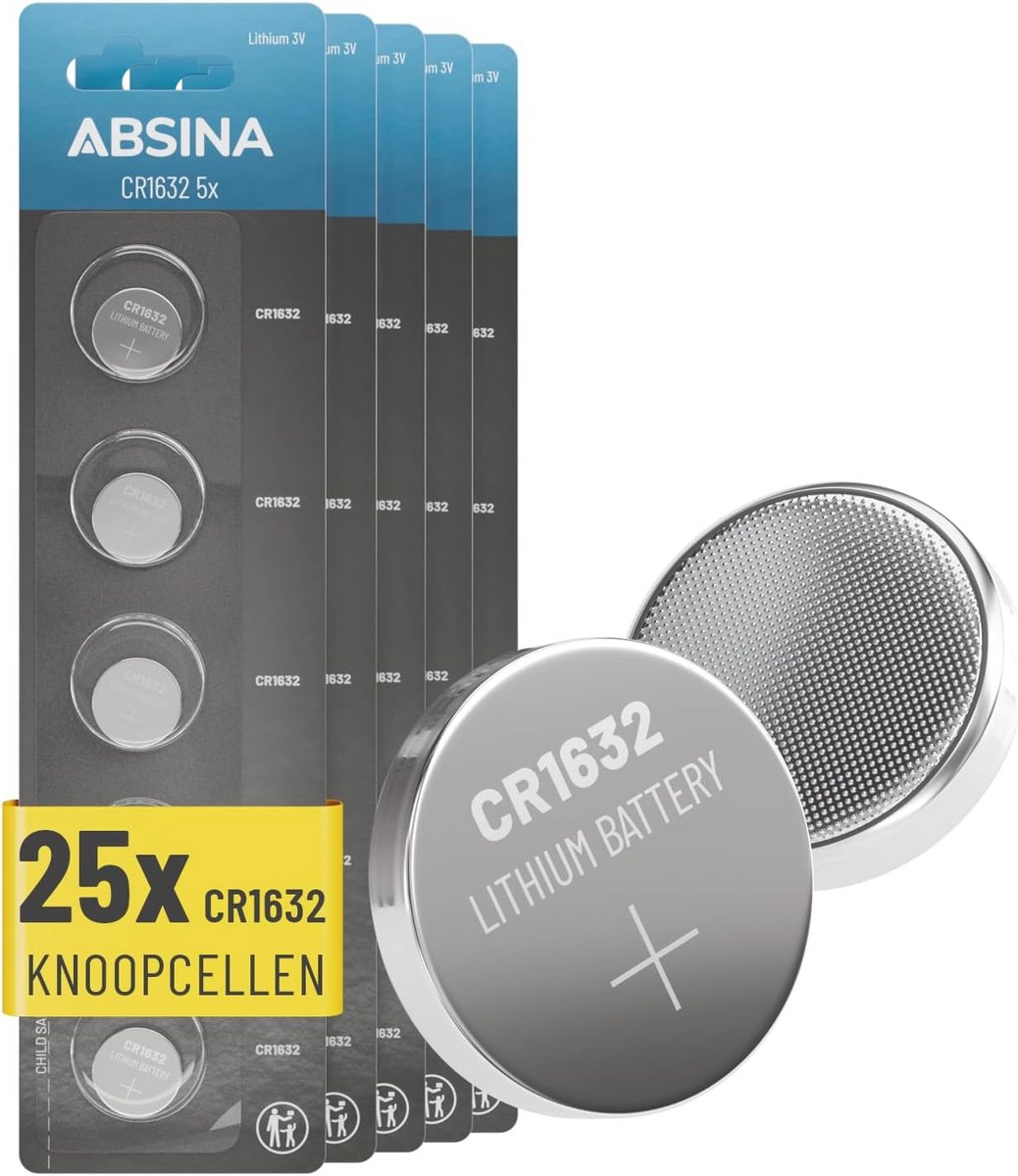 Lithium CR1632 Knoopcelbatterijen - 5 Stuks, Lekvrij en Lange Houdbaarheid