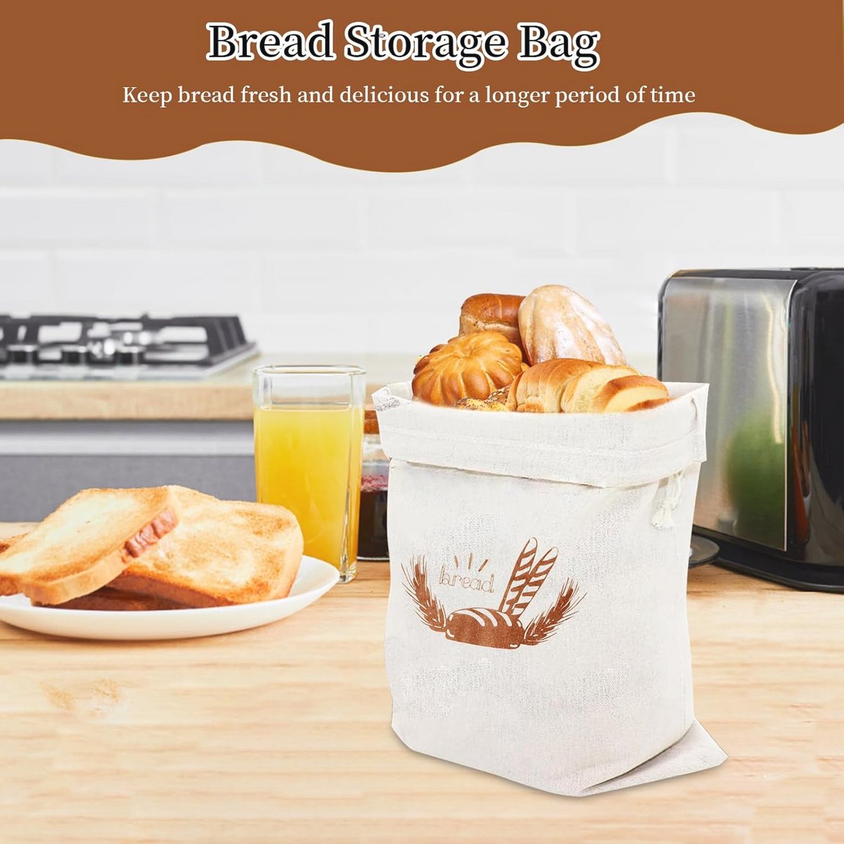 Herbruikbare linnen broodzakken - 4-pack voor vers brood