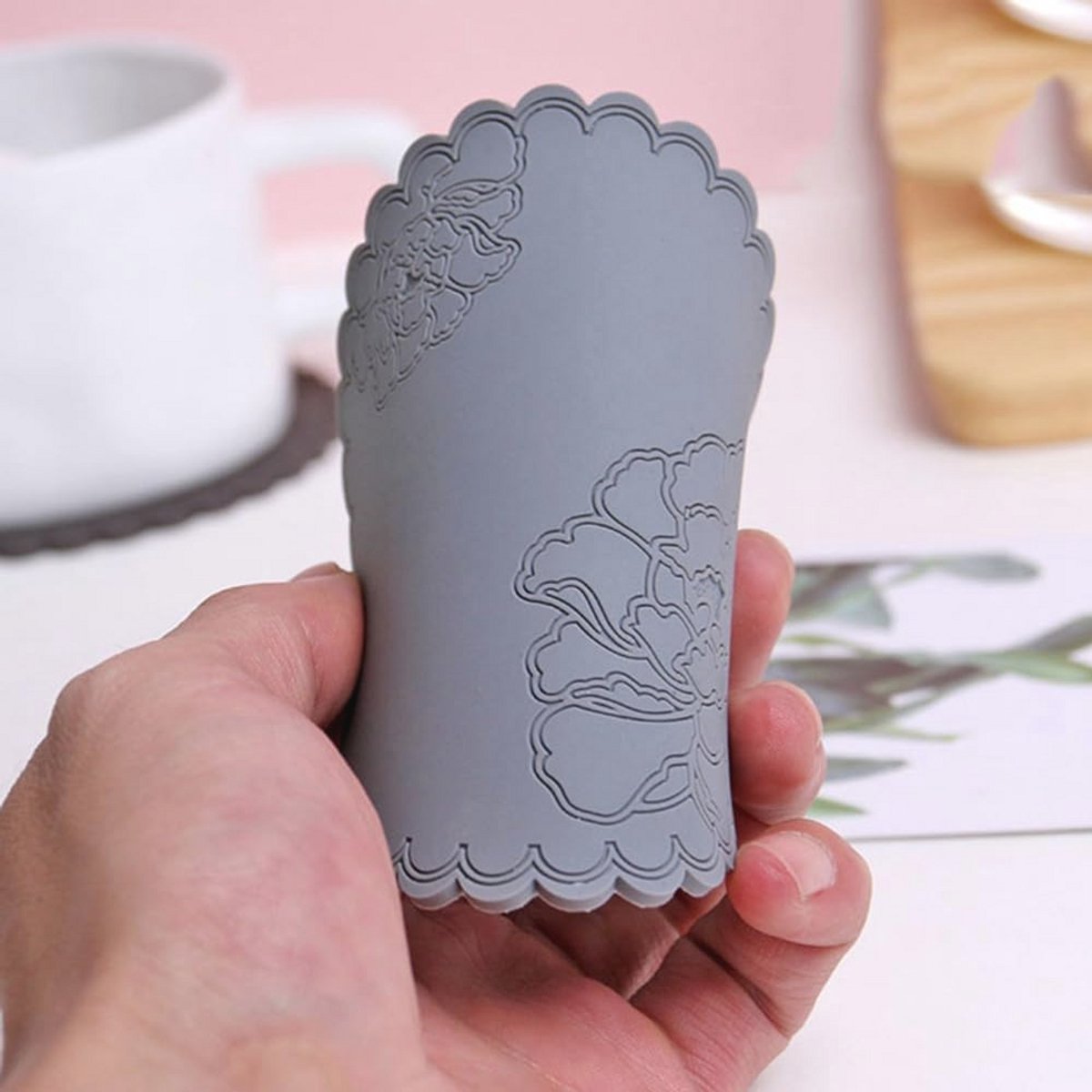 Ronde Siliconen Onderzetters - 6 Stuks - Antislip, Vlekbestendig, Rozenpatroon - 10 cm