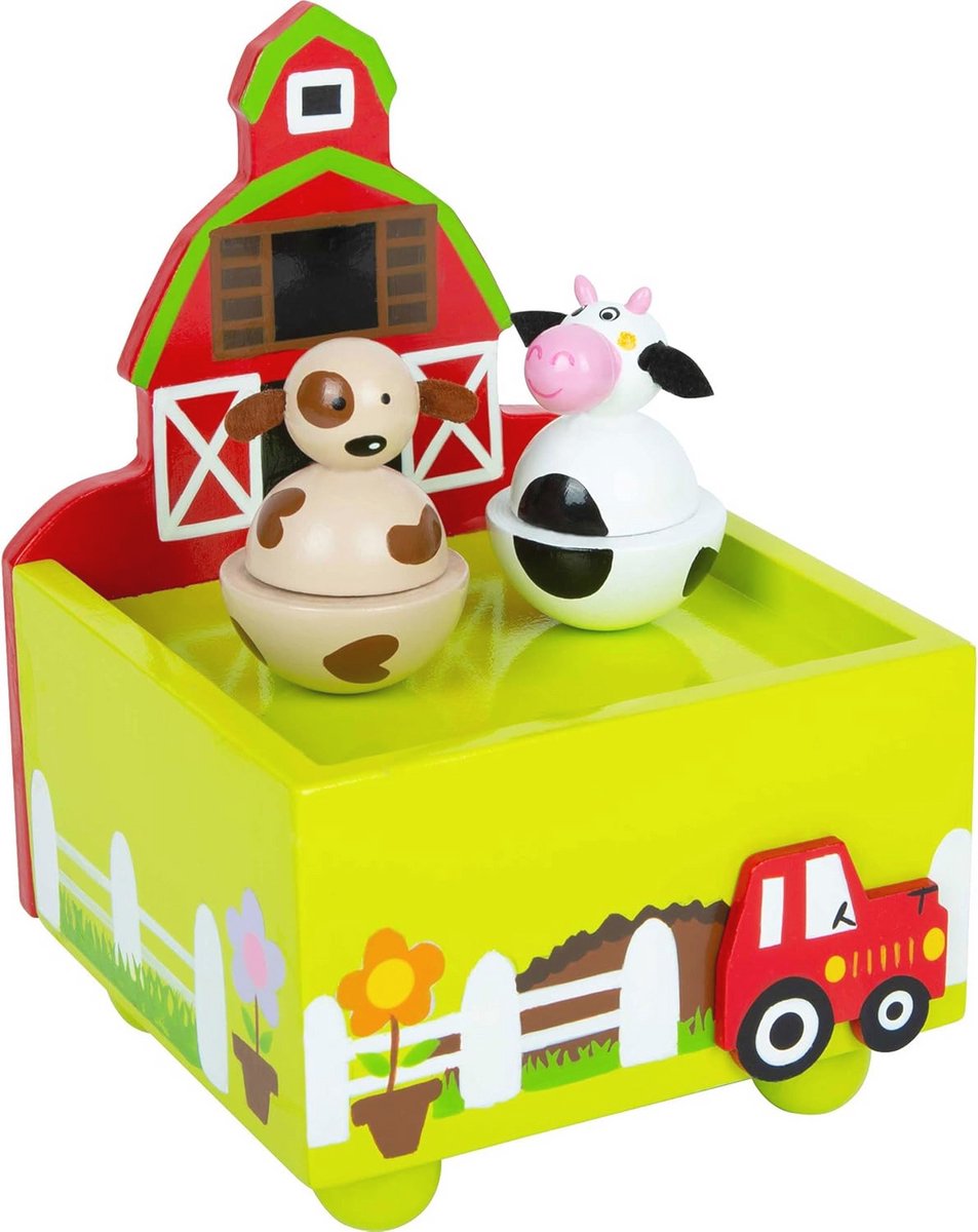 Houten Muziekdoos Boerderij met Dieren
