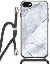Case Company® - iPhone 7 hoesje met Koord - Witte marmer - Telefoonhoesje met Zwart Koord - Extra Bescherming aan alle Kanten en Over de Schermrand