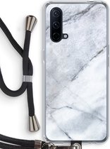 Case Company® - OnePlus Nord CE 5G hoesje met Koord - Witte marmer - Telefoonhoesje met Zwart Koord - Bescherming aan alle Kanten en Over de Schermrand