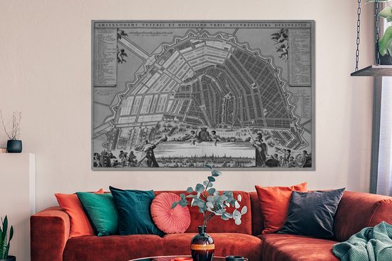 Décoration murale Métal - Peinture Aluminium Industriel - Plan de ville - Amsterdam - Vintage - 150x100 cm - Dibond - Photo sur aluminium - Décoration murale industrielle - Pour le salon / chambre