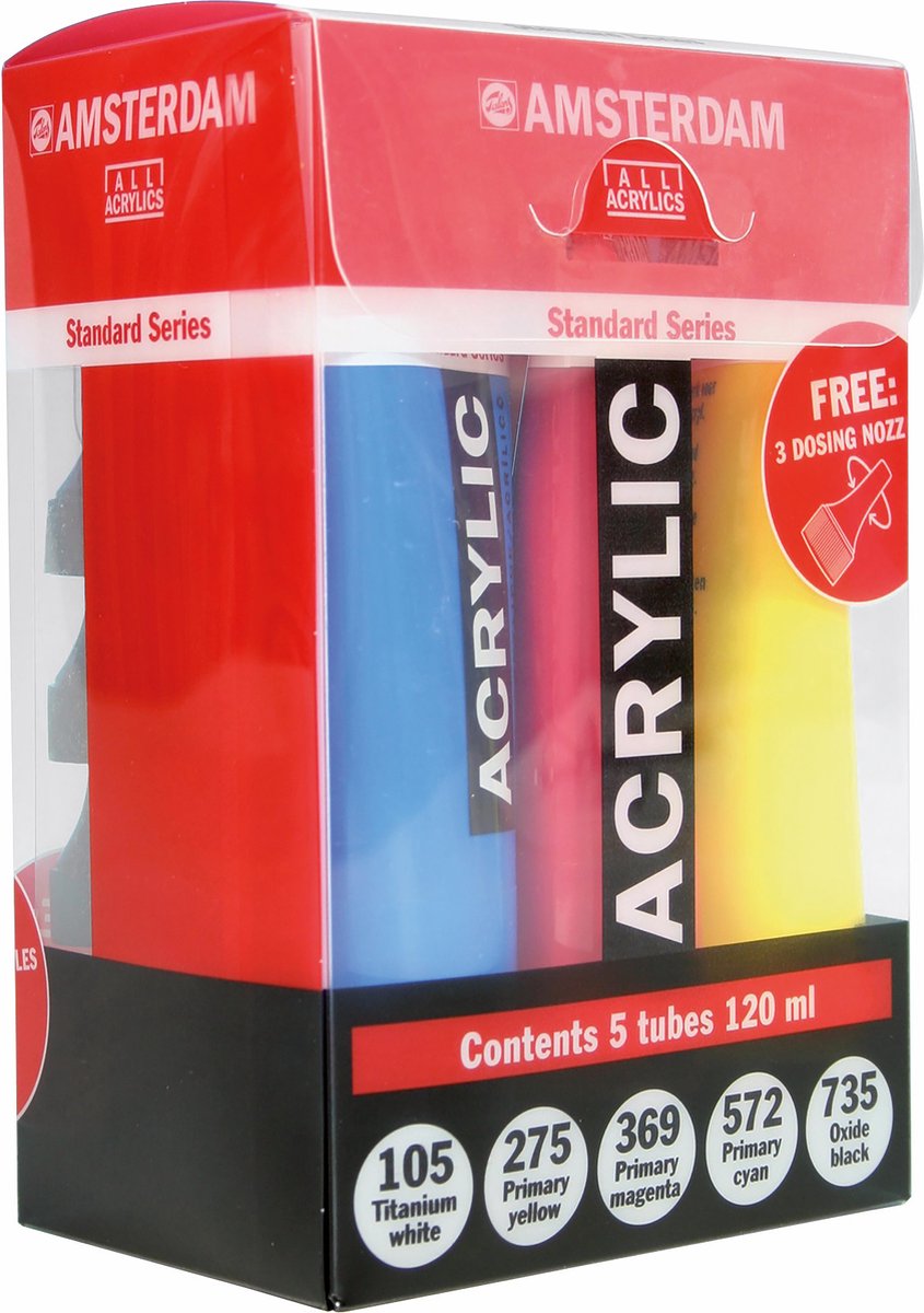 Amsterdam Standard Series acrylverf primaire | 5 x 120 ml + 3 doseertuiten