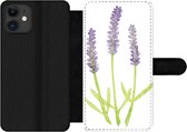 Bookcase Geschikt voor iPhone 11 telefoonhoesje - Lavendel - Aquarel - Planten - Met vakjes - Wallet case met magneetsluiting