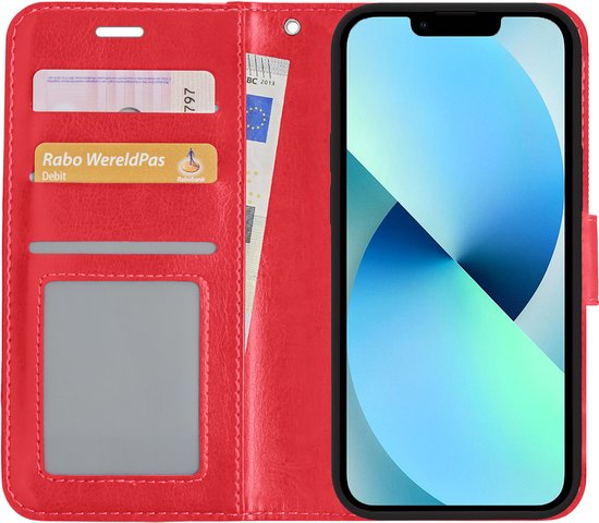 iPhone 13 Pro Case Book Case Cover Wallet Cover avec protecteur d'écran - iPhone 13 Pro Case Case Wallet Case - Rouge