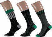 sokken Fashion Bamboo heren zwart/groen 3-pack mt 43/46