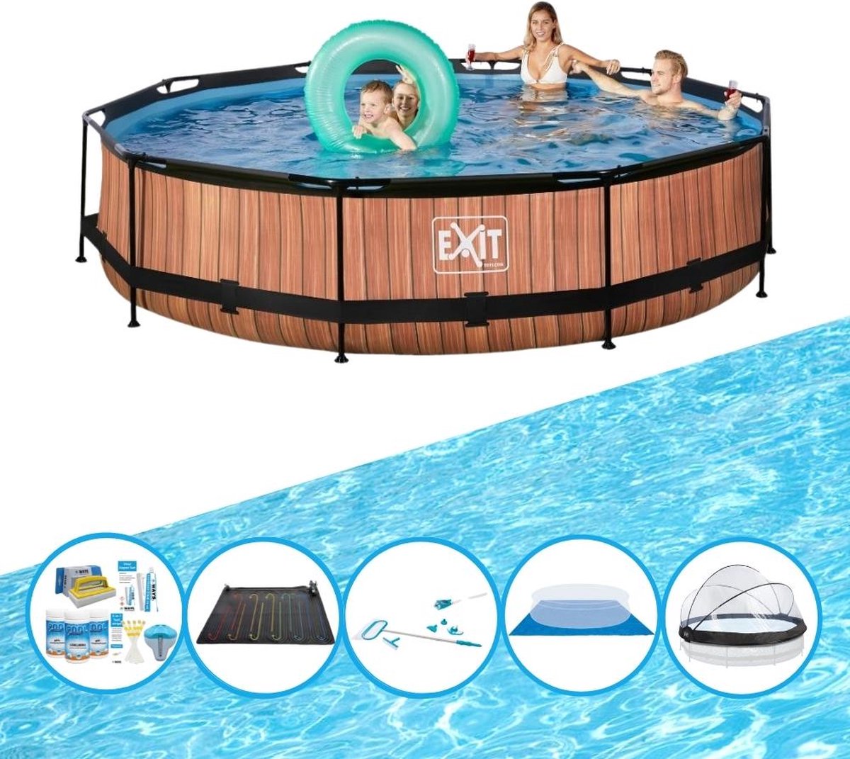 EXIT Zwembad Timber Style - ø360x76 cm - Frame Pool - Inclusief bijbehorende accessoires
