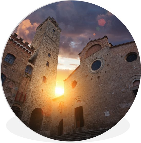 WallCircle - Wandcirkel ⌀ 60 - De grote Toren van de stad San Gimignano in Italië - Ronde schilderijen woonkamer - Wandbord rond - Muurdecoratie cirkel - Kamer decoratie binnen - Wanddecoratie muurcirkel - Woonaccessoires