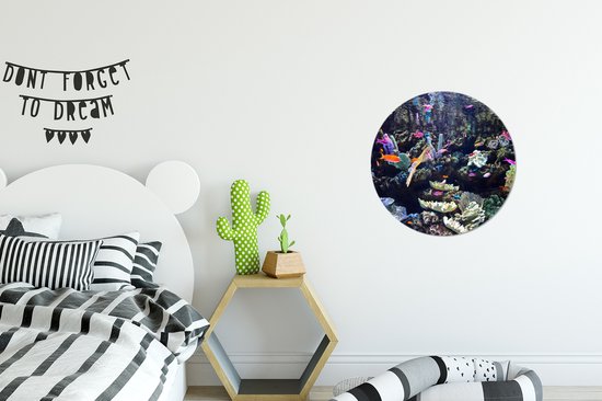 WallCircle - Wandcirkel ⌀ 30 - Kleurrijk aquarium - Ronde schilderijen woonkamer - Wandbord rond - Muurdecoratie cirkel - Kamer decoratie binnen - Wanddecoratie muurcirkel - Woonaccessoires