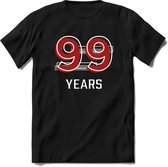 99 Years - Feest kado T-Shirt Heren / Dames - Rood / Grijs - Perfect Verjaardag Cadeau Shirt - grappige Spreuken, Zinnen en Teksten. Maat 3XL