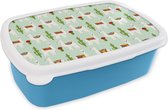 Lunch box Blauw - Lunch box - Boîte à pain - Lama - Cactus - Motifs - 18x12x6 cm - Enfants - Garçon