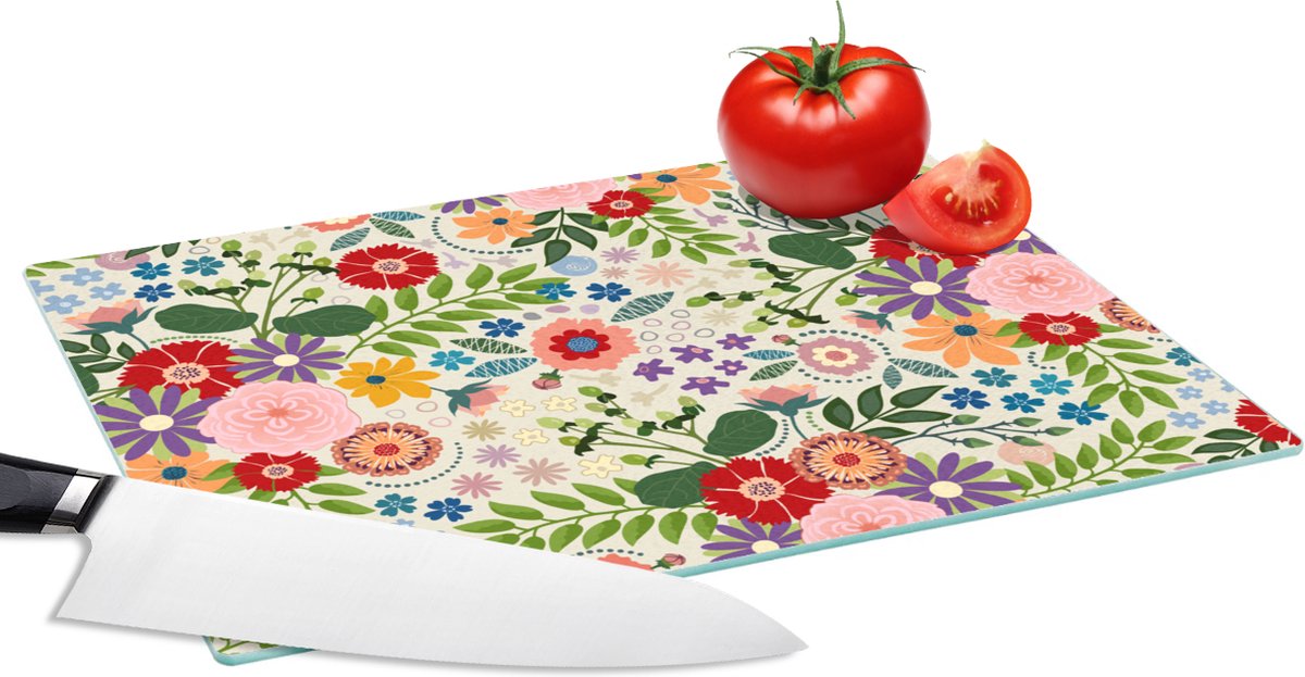 Glazen Snijplank - 28x20 - Bladeren - Bloemen - Design - Snijplanken Glas