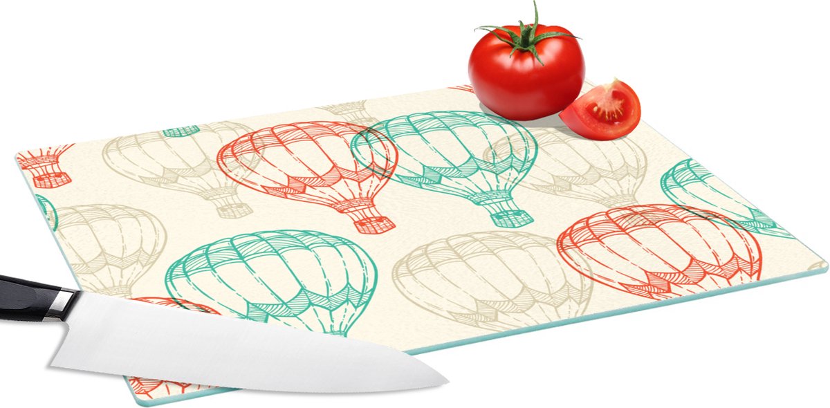 Glazen Snijplank - 39x28 - Vintage - Luchtballon - Kind - Design - Snijplanken Glas