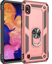 Samsung Galaxy A10 Hoesje - Mobigear - Armor Ring Serie - Hard Kunststof Backcover - Roségoud - Hoesje Geschikt Voor Samsung Galaxy A10