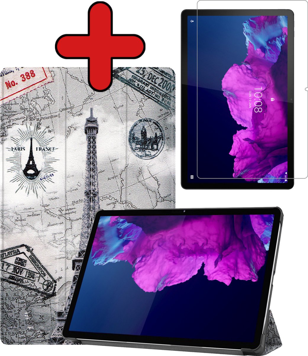 Hoesje - Geschikt voor Lenovo Tab P11 - Met Screenprotector - Hardcover Book Case - Trifold Bookcase Hoes - Hard Cover - Tablethoes - Eiffeltoren