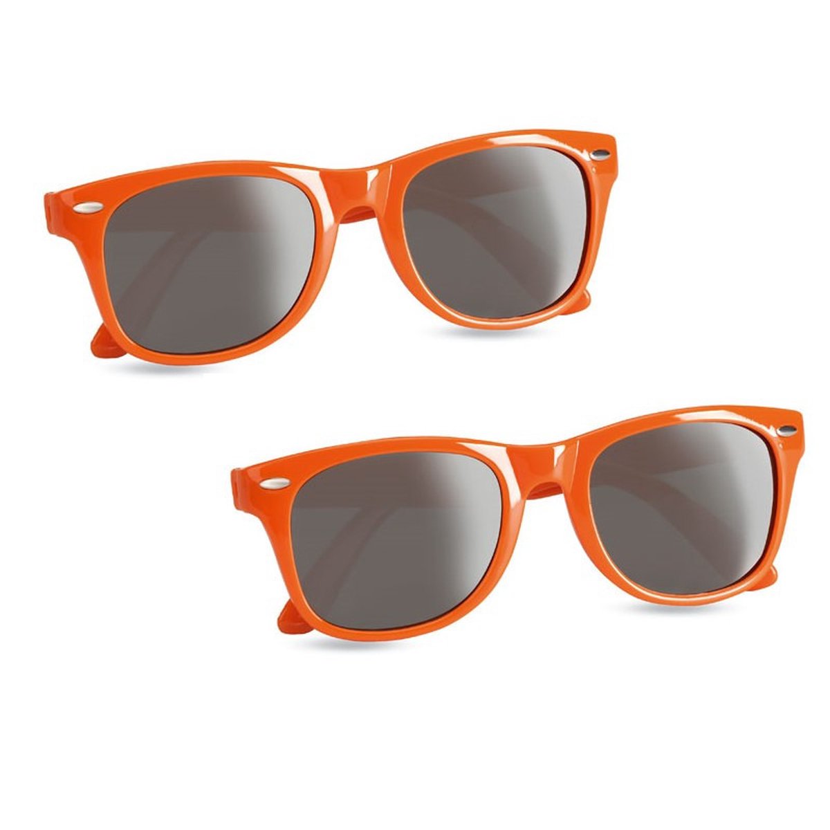 2x stuks hippe zonnebrillen met oranje montuur - UV400 bescherming - Koningsdag - EK/WK verkleed accessoires