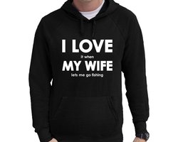 I love it when my wife lets me go fishing sweater - grappige vissen hobby hoodie zwart heren - Cadeau visser L