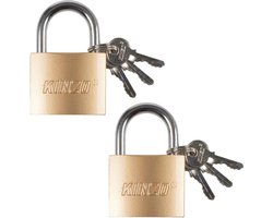 Kinzo Hangslot - 2x stuks - messing - 50mm - inclusief 3 sleuteltjes - Kofferslot - Bagageslot - slotje