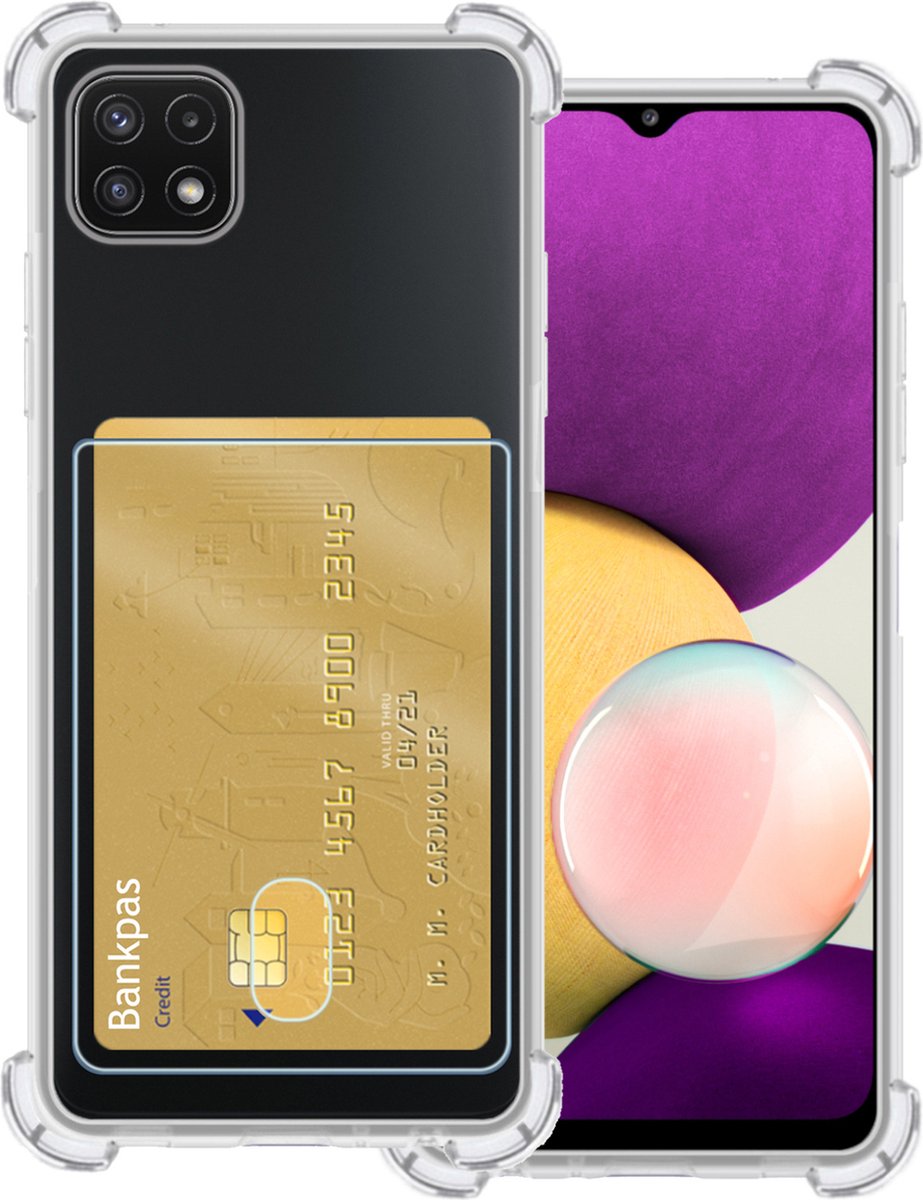 Hoesje Geschikt voor Samsung Galaxy A22 5G - Met Pashouder en Kaarthouder - Telefoon Hoes Shockproof - Siliconen Case - Back Cover - Shock Proof - Pasjes Houder - Transparant
