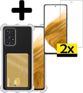 Samsung A53 Hoesje Pasjeshouder Case Met 2x Screenprotector - Samsung Galaxy A53 Pasjeshouder Card Case Hoesje Met 2x Screenprotector - Transparant