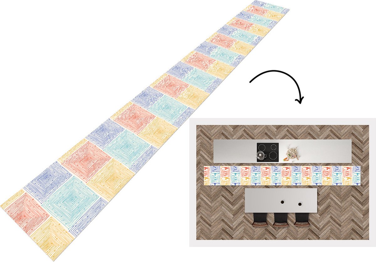 KitchenYeah Keukenloper - Keukenmat - Labyrint - Pastel - Stippen - Patroon - Keuken vloerkleed multicolor, foto 3