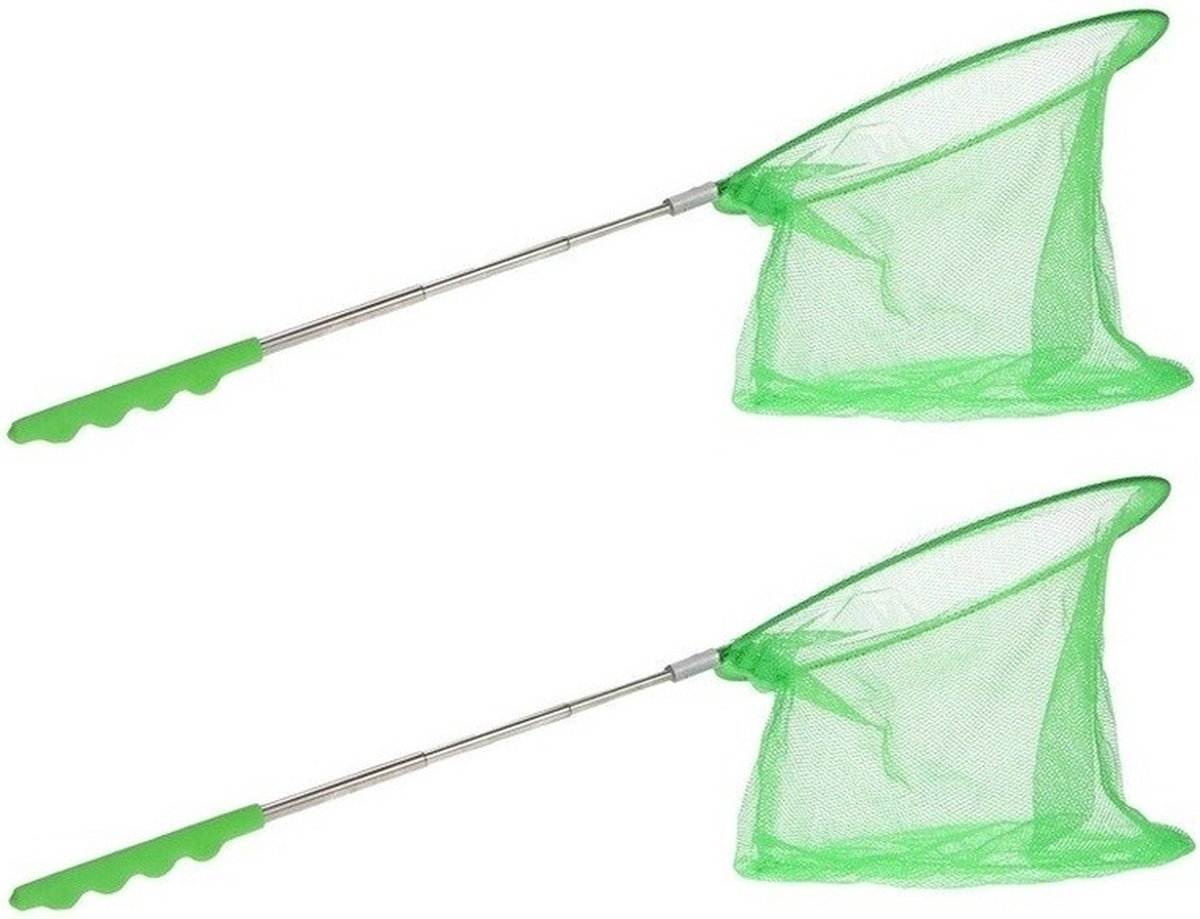 2x Groene uitschuifbaar visnetten/vlindernetten 36 cm - Visnetje/schepnetje/vlindernetje - Buiten speelgoed