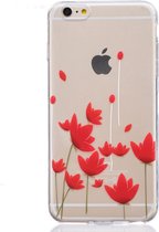 Peachy Doorzichtig rode bloemen tulpen TPU iPhone 6 6s hoesje case cover