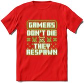 Gamers don't die pixel T-shirt | Neon Groen | Gaming kleding | Grappig game verjaardag cadeau shirt Heren – Dames – Unisex | - Rood - M