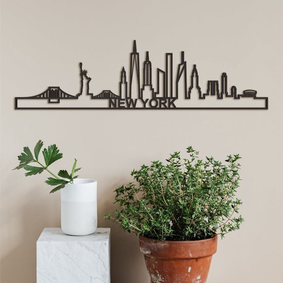 Skyline New York (mini) Zwart Mdf Wanddecoratie Voor Aan De Muur Met Tekst City Shapes