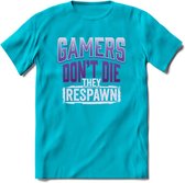 Gamers don't die T-shirt | Paars | Gaming kleding | Grappig game verjaardag cadeau shirt Heren – Dames – Unisex | - Blauw - XXL
