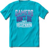 Gamers don't die T-shirt | Paars | Gaming kleding | Grappig game verjaardag cadeau shirt Heren – Dames – Unisex | - Blauw - XL