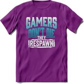 Gamers don't die T-shirt | Blauw | Gaming kleding | Grappig game verjaardag cadeau shirt Heren – Dames – Unisex | - Paars - XL