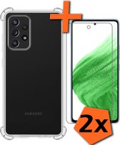 Samsung Galaxy A53 Hoesje Shockproof Met 2x Screenprotector - Samsung Galaxy A53 Screen Protector Tempered Glass - Samsung Galaxy A53 Transparant Transparant Shock Proof Met Besche