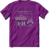A34 Comet leger T-Shirt | Unisex Army Tank Kleding | Dames / Heren Tanks ww2 shirt | Blueprint | Grappig bouwpakket Cadeau - Paars - XXL