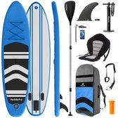 LifeGoods SUP Board - Opblaasbaar Paddle Board - Met Zitje - Complete Set - Met Pomp / Draagtas / Verstelbare Peddel / Waterdichte Telefoonhoes / Enkelkoord / Reparatiekit - Max. 135KG - 320x81cm - Blauw