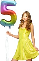 Regenboog cijfer ballon 5 helium gevuld.