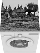 Wasmachine beschermer mat - Traditionele huizen - zwart-wit - Breedte 60 cm x hoogte 60 cm
