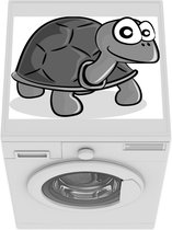 Wasmachine beschermer mat - Illustratie van een groene schildpad met een bruin schild - zwart wit - Breedte 55 cm x hoogte 45 cm