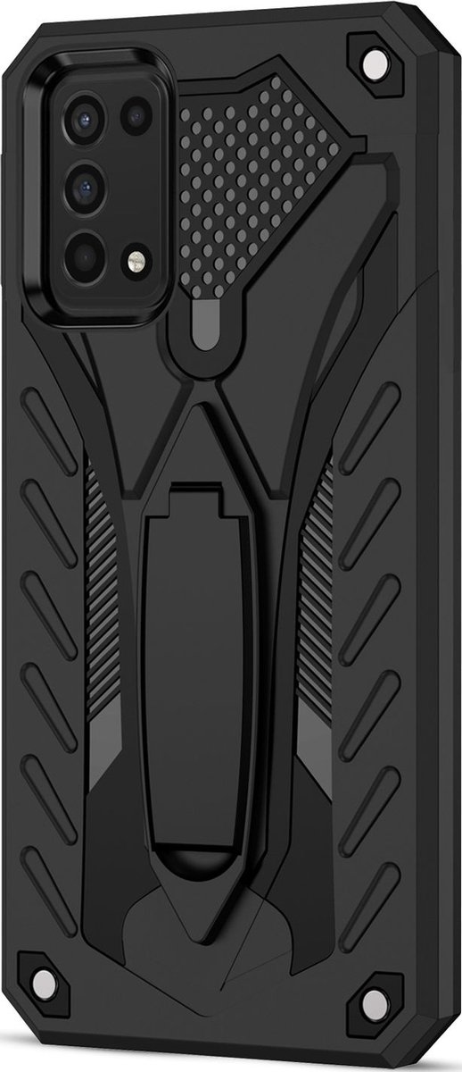 Mobigear Hoesje geschikt voor Samsung Galaxy A03s Telefoonhoesje Hardcase | Mobigear Armor Stand Backcover Shockproof met Standaard | Schokbestendig Galaxy A03s Telefoonhoesje | Anti Shock Proof - Zwart