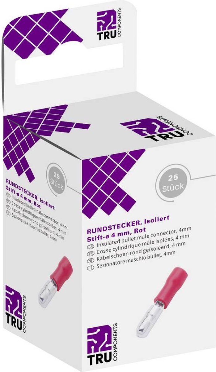TRU COMPONENTS T1904C050 Ronde stekker 0.50 mm² 1.50 mm² Deels geïsoleerd Rood 25 stuk(s)