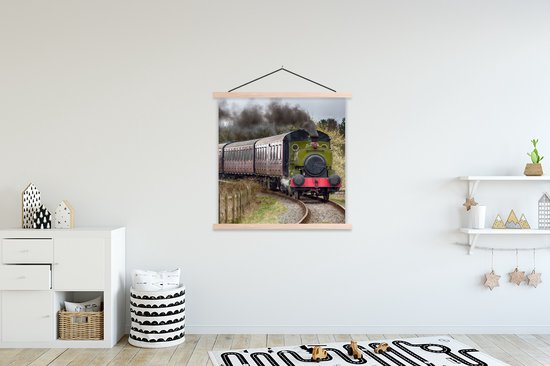 Porte-affiche avec affiche - Affiche scolaire - Un train à vapeur à venir - 120x120 cm - Lattes vierges