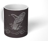 Mok - Zwart-wit tekening van een walvis - 350 ML - Beker - Uitdeelcadeautjes