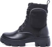 SmileFavorites® Veterboots met Hak - Imitatieleer, Stof - Zwart - Maat 39